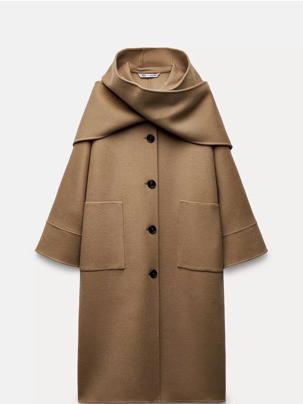 Zara Camel Hooded Wool-Blend Coat